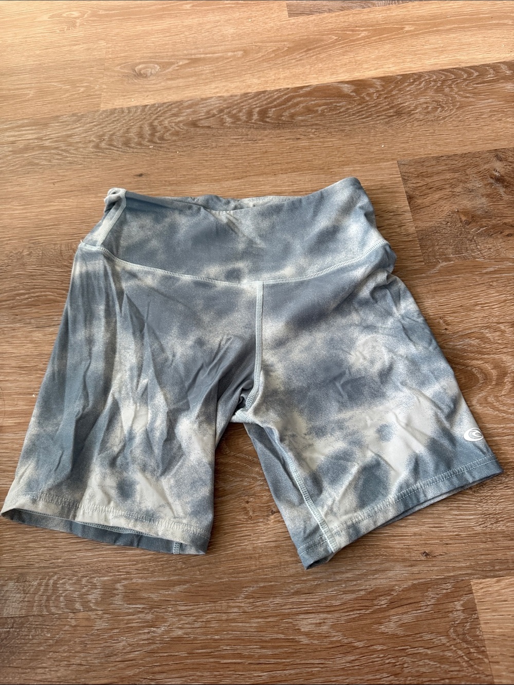 High-Waist Tie-Dye Active Bike Shorts - Blue Gray